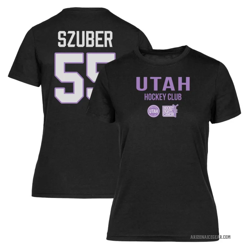 Maksymilian Szuber Women's Black Utah Mammoth Hockey Fights Cancer T-Shirt