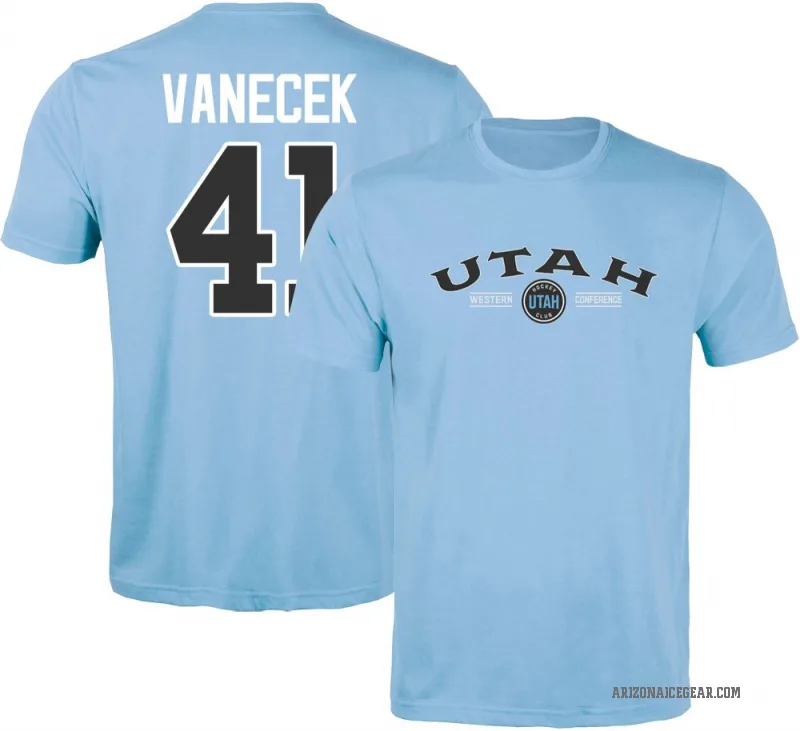 Vitek Vanecek Men's LightBlue Utah Mammoth Light Blue T-Shirt
