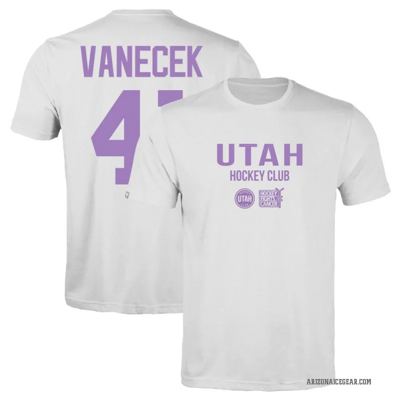 Vitek Vanecek Youth White Utah Mammoth Hockey Fights Cancer T-Shirt